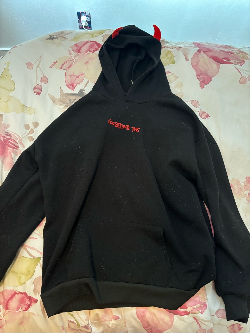 Black Hoodie with Red Script Logo - Unbranded